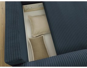 Тъмносин разтегателен ъглов диван от рипсено кадифе (десен ъгъл) Lucien – Bobochic Paris