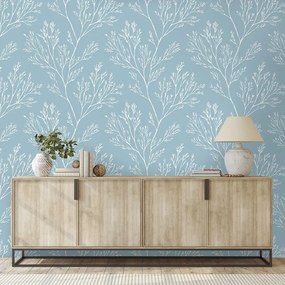 Самозалепващ фототапет – Бели клонки на син фон