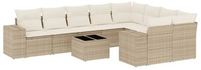 3255385 vidaXL Градински диван с възглавници, 10 части, бежов полиратан