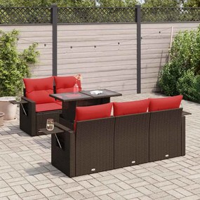 3326415 vidaXL Градински диван с възглавници, 6 части, сив полиратан, акация