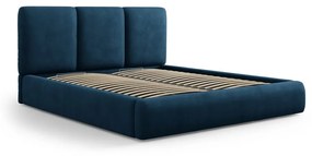 Тъмносиньо тапицирано двойно легло с място за съхранение с включена подматрачна рамка 140x200 cm Brody – Mazzini Beds