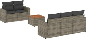 3256340 vidaXL Градински диван с възглавници, 6 части, полиратан, сив