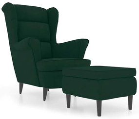 3115933 vidaXL Фотьойл Wingback с табуретка, тъмнозелена, кадифе