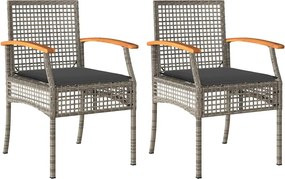 366248 vidaXL Градински столове с възглавници 2 бр сиви полиратан и акация
