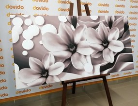 Картина на платно – Черно-бяла магнолия на абстрактен фон