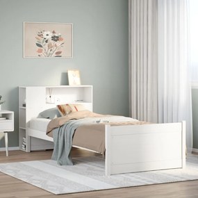3322450 vidaXL Легло с рафтове за книги, без матрак, бял, 90x190 см, бор масив