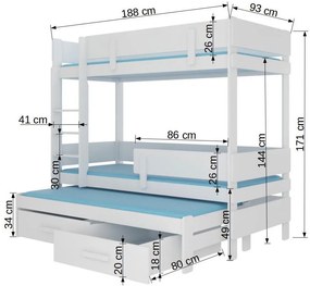 Двуетажно легло Kiruna-180 x 80-Roz-White