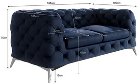 Тъмносин кадифен диван 185 cm Chelsea – Ropez