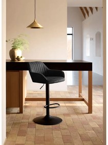 Тъмносив тапициран бар стол с регулируема височина/с подлакътници (височина на седалката 65 cm) Nolan – Unique Furniture