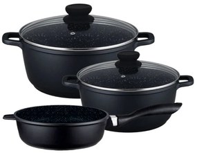 Комплект тенджери и тиган ZEPHYR ZP 4318 M5, 5 части, Мраморно покритие, Индукция, Черен