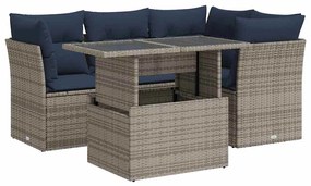 3326152 vidaXL Градински диван с възглавници, 5 части, сив полиратан акация