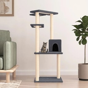 171785 vidaXL Котешко дърво със сизалени стълбове, тъмносиво, 123 см