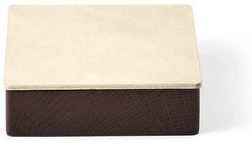 Дървена декоративна кутия за съхранение от еко кожа с капак в кафяв и кремав цвят 11x11x3,5 cm Square Nupo – LIND DNA