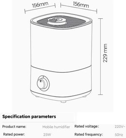 Овлажнител за въздух Xiaomi Lydsto F100S, 25W, 2.5 л, 3 степени, 200 мл/ч, Дисплей, Нощен режим, Таймер, Бял