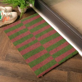 Изтривалка от кокосови влакна 40x60 cm Pink &amp; Green Half Stripes – Artsy Doormats