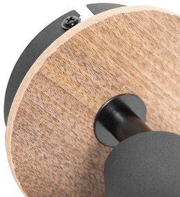 Прожектор в стил арт деко черен с димно стъкло и дърво - Vidro