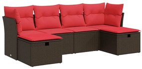3325330 vidaXL Градински комплект с възглавници, 6 части, кафяв, полиратан