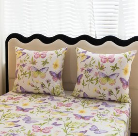 Бяло спално бельо с пеперуди и цветя Ширина: 160 см | Дължина: 200 см