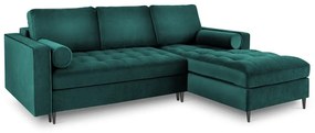 Ъглов разтегателен диван от кадифе в петролено зелено, десен ъгъл Santo - Milo Casa