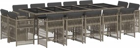 3211052 vidaXL Градински комплект с възглавници 15 части полиратан сив