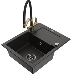 Mexen Enzo гранитна мивка с 1 отделение с отцедник и кухненски смесител Duo, черен/златен металик - 6506-75-671701-57-B