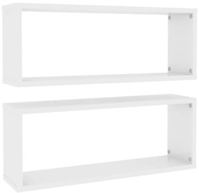 807151 vidaXL Стенни кубични рафтове, 2 бр, бял гланц, 60x15x23 см