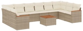 3258733 vidaXL Градински диван с възглавници, 11 части, бежов полиратан
