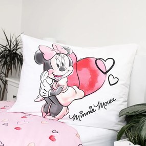 Бяло-розово единично памучно детско спално бельо 140x200 cm Minnie "White" – Jerry Fabrics