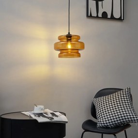 Ретро висяща лампа черна с оранжево стъкло - Denise