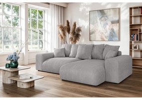 Светлосив разтегателен ъглов диван с място за съхранение от рипсено кадифе (променлив) Luma – Ropez