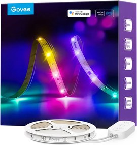 Smart LED лента Govee RGBIC H618A3D1, 12W, 5 м, 90 LED, Wi-Fi, Bluetooth, Alexa, Гласово и мобилно управление, Бял