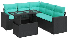 3326318 vidaXL Градински диван с възглавници, 6 части, черен полиратан, акация