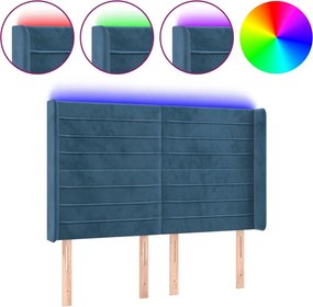 3124240 vidaXL LED горна табла за легло, тъмносиня, 147x16x118/128 см, кадифе