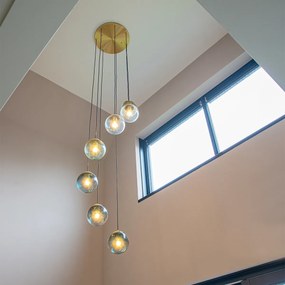 Арт Деко висяща лампа месинг с синьо стъкло 7-светлина - Pallon