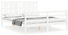 3194122 vidaXL Рамка за легло с табла бяла 5FT King Size масивно дърво