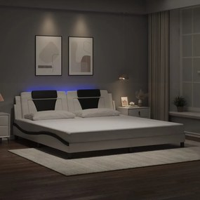 3214049 vidaXL Рамка за легло Viana с LED без матрак, бяло-черна, 200x200 см