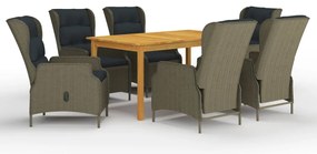 3067843 vidaXL Градински трапезен комплект, 7 части, кафяв