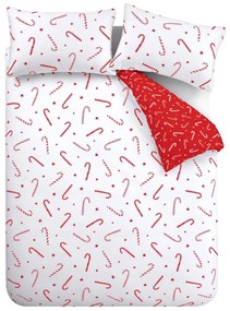 Червено-бяло удължено спално бельо за двойно легло 200x200 cm Candy Cane - Catherine Lansfield