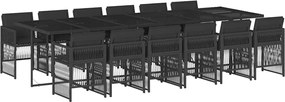 3210943 vidaXL Външен трапезен комплект 13 части с възглавници черен полиратан