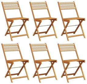 3214608 vidaXL Сгъваеми градински столове, 6 бр, бежови, акация масив