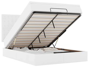 3313856 vidaXL Османска легло с матрак&LED, бяло, 140x200 см, изкуствена кожа