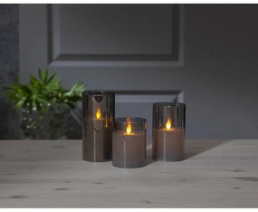 Сива LED восъчна свещ в стъкло, височина 15 см M-Twinkle - Star Trading