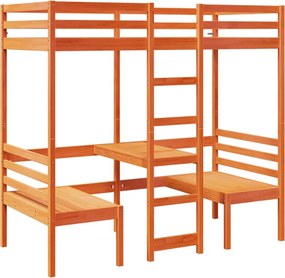 3308555 vidaXL Таванско легло с бюро и столове восъчнокафяв 90x200см бор масив