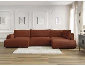 Разтегателен ъглов диван от рипсено кадифе в тухлен цвят (ляв ъгъл/"U" форма) Lucien – Bobochic Paris
