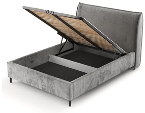 Сиво тапицирано двойно легло с място за съхранение с включена подматрачна рамка 180x200 cm Shell – Maison de Rêve