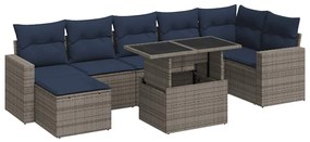 3326362 vidaXL Градински диван с възглавници, 8 части, сив полиратан акация