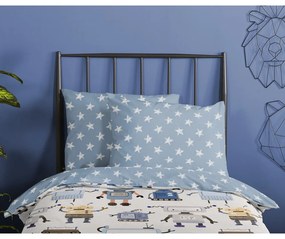 Синьо -бежово единично памучно детско спално бельо 140x200 cm Robo – Good Morning