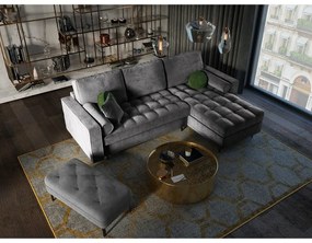 Тъмно сиво кадифено ъглово канапе, десен ъгъл Santo - Milo Casa