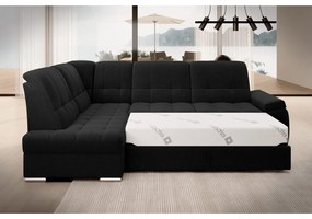 Черен разтегателен ъглов диван с място за съхранение (ляв ъгъл L форма) Sado – ELTAP