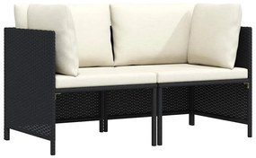 313512 vidaXL 2-местен градински диван с възглавници, черен полиратан